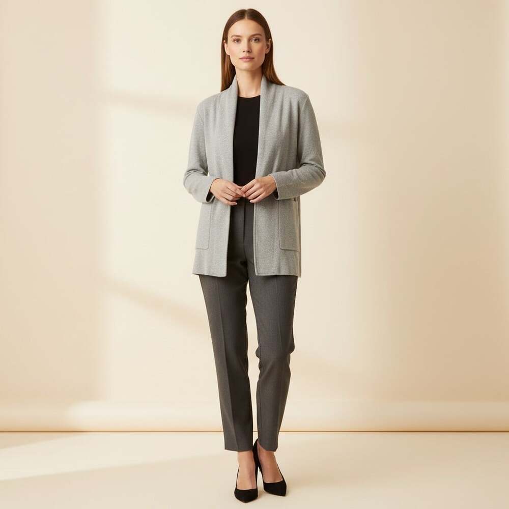 J.Crew Gray Open-Front Sweater Blazer 100% Cotton Patch Pockets Women XS